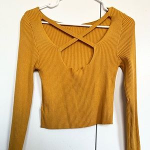 Ribbed mustard strappy back cropped top